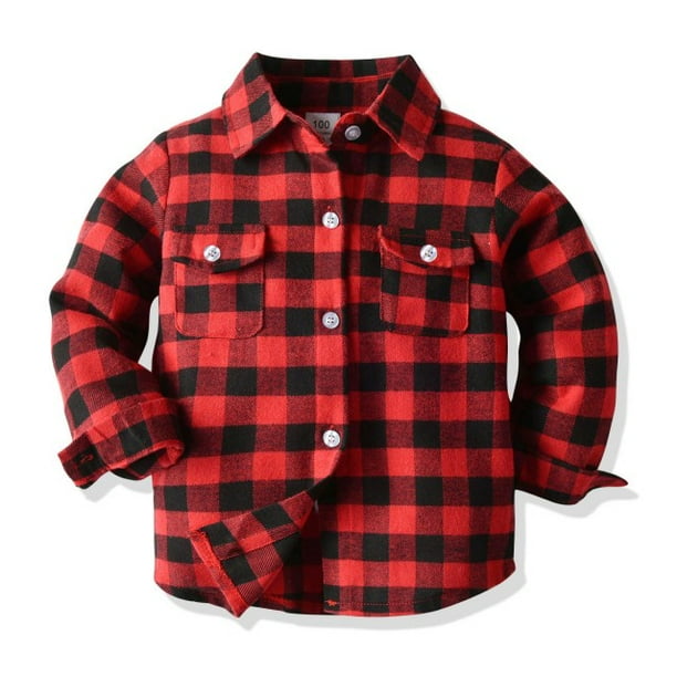 Toddler Baby Boy Girl Plaid Shirt Christmas Outfits Long Sleeve Button Down Red Plaid Flannel Tops Kid Clothes